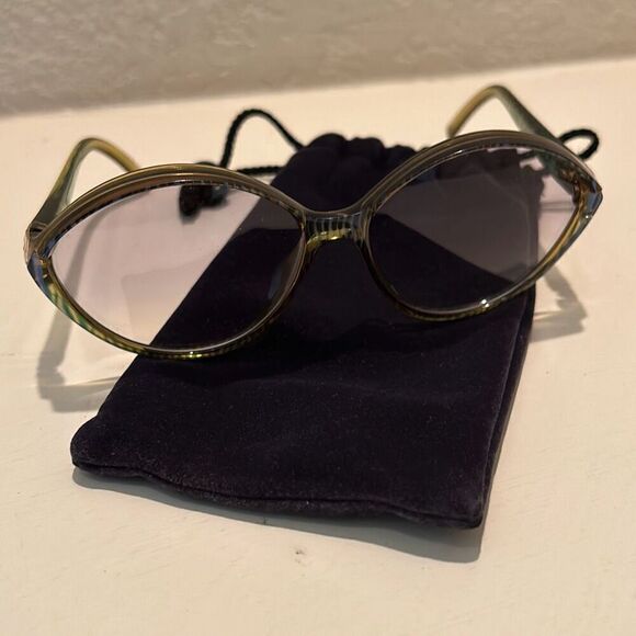 Christian Dior Round Frame Light Tint Sunglasses Olive Green Blue Stripe Bold - Picture 13 of 15